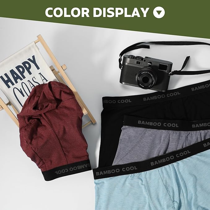 BAMBOO COOL Men's Ultra Breathable Underwear,No Riding Up Boxer Briefs with ComfortFlexible Waistband,Multipack