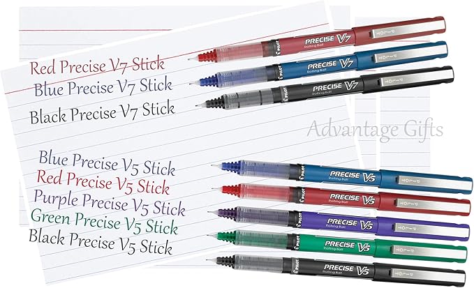 Precise V5 Stick Rolling Ball Pens, Extra Fine Point (.5mm), Assorted Colors Black/Blue Ink, 6-pk; Bundle with Plastic Reusable Pouch