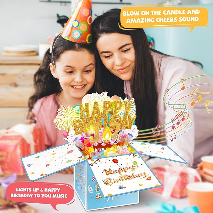 Tnvee 12TH Birthday Cards with Lights Music, 3D Pop Up Singing Happy Birthday Greeting Cards Gifts Ideal for 12 Year Old Kids Boy Girl