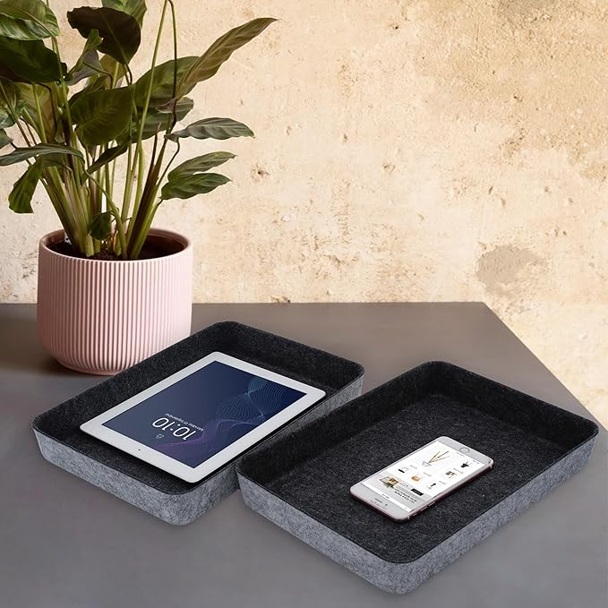 Welaxy 2-piece Office desk drawer organizer tray letter-size documents paper book file Folder Holder storage bins ( Charcoal )