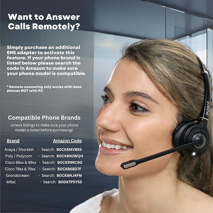TruVoice Agent AW50 2-in-1 Wireless Headset with Noise Canceling Microphone for Desk Phone and PC | 500 FT Maximum DECT Range (15 x Bluetooth Distance) - Remote Answer Capability with Additional EHS