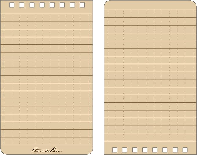 Rite in the Rain Weatherproof Top Spiral Notebook, 3” x 5”, Tan and Green Plaid Cover, Universal Pattern, 3 Pack (No. PL935T-3)