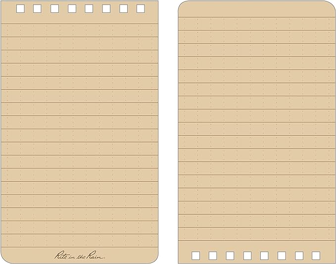 Rite in the Rain Weatherproof Top Spiral Notebook, 3” x 5”, Tan and Green Plaid Cover, Universal Pattern, 3 Pack (No. PL935T-3)