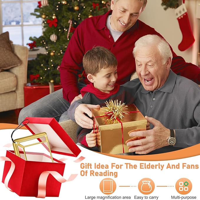 5X Full Page Magnifying Glass for Reading, Lightweight Rectangular Magnifier Provides Large Book Page Viewing Area, Handheld Magnifier for Reading Small Prints for Seniors, Low Vision-Gold