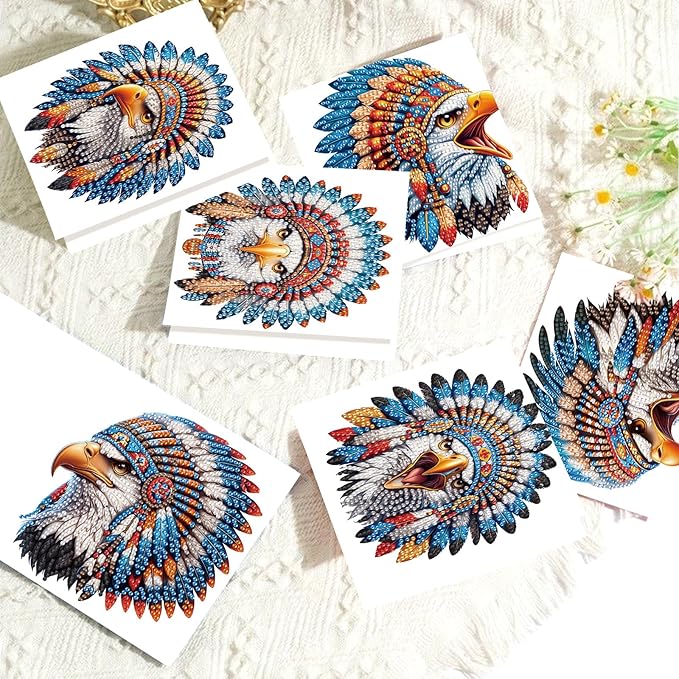6pcs Diamond Art Painting Kit Greeting Card, Ethnic Rooster 5D DIY Diamond Handmade Holiday Glitter Greeting Card with Envelope, Holiday Gift Congratulation