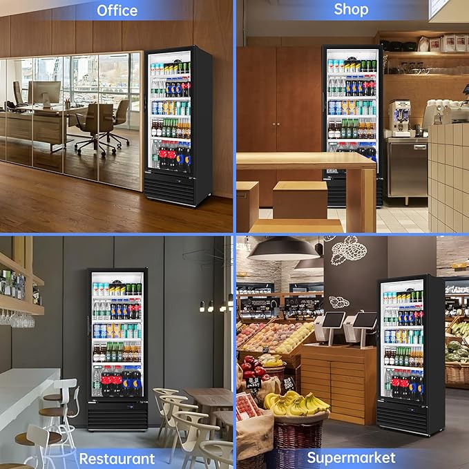Commercial Beverage Refrigerator, 24.5 Inch 15 Cu. Ft. Drink Fridge, Display Refrigerator with Glass Door, Commercial Display Fridge with 4 Adjustable Shelves, for Shops, Restaurants, Bars