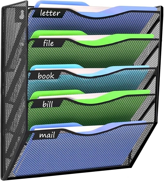 Kuntine.B Wall File Organizer Office Hanging Magazine Holder Wall File Organizer for Office Home (Black, 5 Tier)