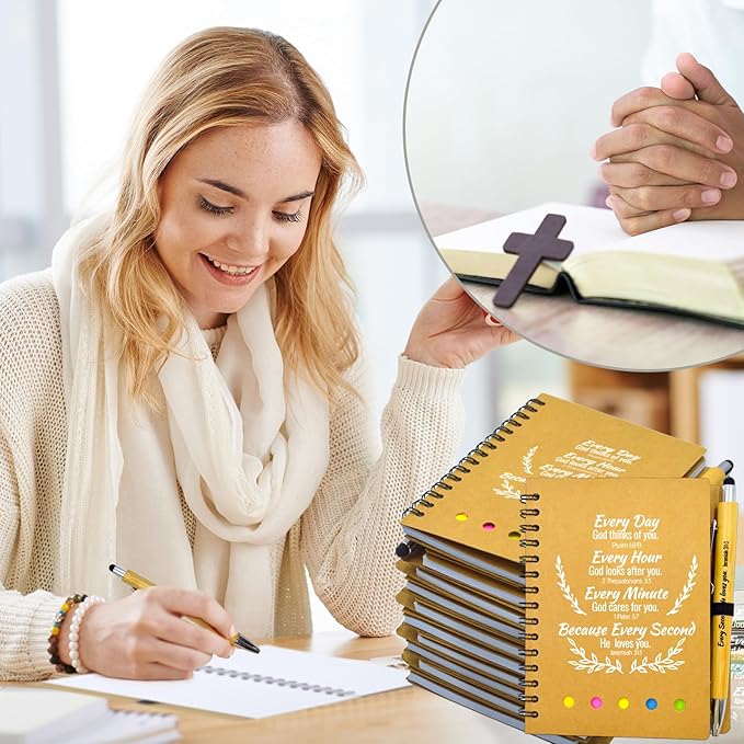 60 Pcs Bulk Christian Gifts Prayer Journal for Woman - 30 Set Religious Notepad with Christian Pen - Bible Notebook - Church Gifts for Mother's Day, Bible Study, and Family Devotions ( Brown )