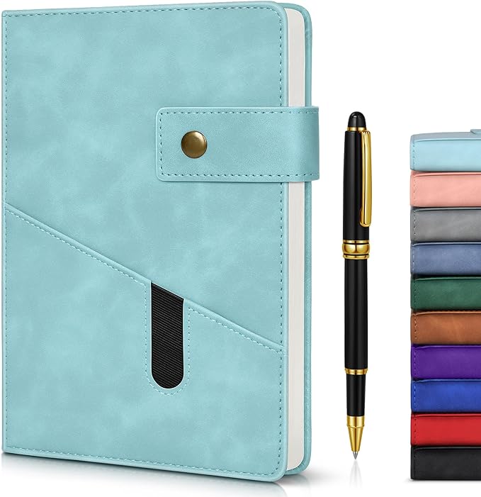 A5 Lined Leather Journal Notebook for Men Women,5.9" X 8.4" Hardcover Journal with Pen,200 Pages 100 Gsm Thick Ruled Paper Daily Diary for School,Travel,Business,Work,Home Writing