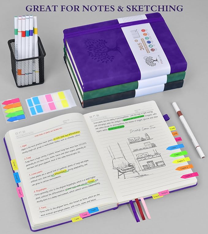 A4 Lined Journal Notebook，365 Page Large Leather Journals for Writing Women Men，Hardcover Notebook with 100Gsm Thick Pages for Travel，Work，School，College Ruled, Daily Diary (8.5" x 11.4")