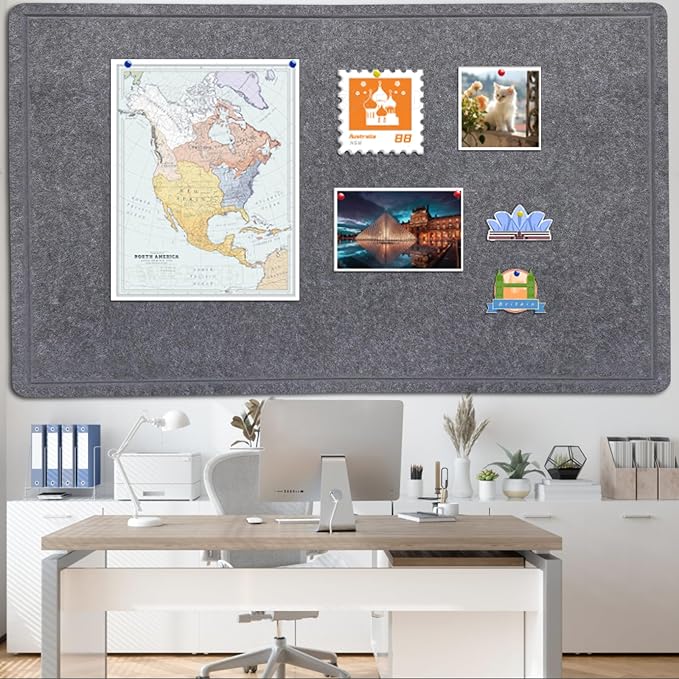 Large Bulletin Board - 72 X 48 inches Decorative Felt Pin Board - 6' x 4' Cork Board Alternative for Wall - Foldable Picture Board Self-Adhesive Vision Board Prayer Board with 30 Pushpins - Dark Gray