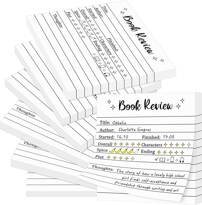 L1rabe Book Review Mini Sticky Notes - 6Pcs Self-Stick Note Pads Reading Journals for Book Lovers&Readers, 300 Sheets Small Notepads Bookish Bookworm Gifts, Back to School Review Tracker Reading Log