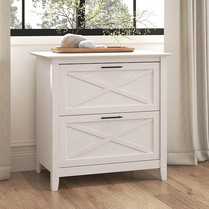 Bush Furniture Key West 2 Drawer Lateral File Cabinet in Linen White Oak | Document Storage for Home Office | Accent Chest with Drawers