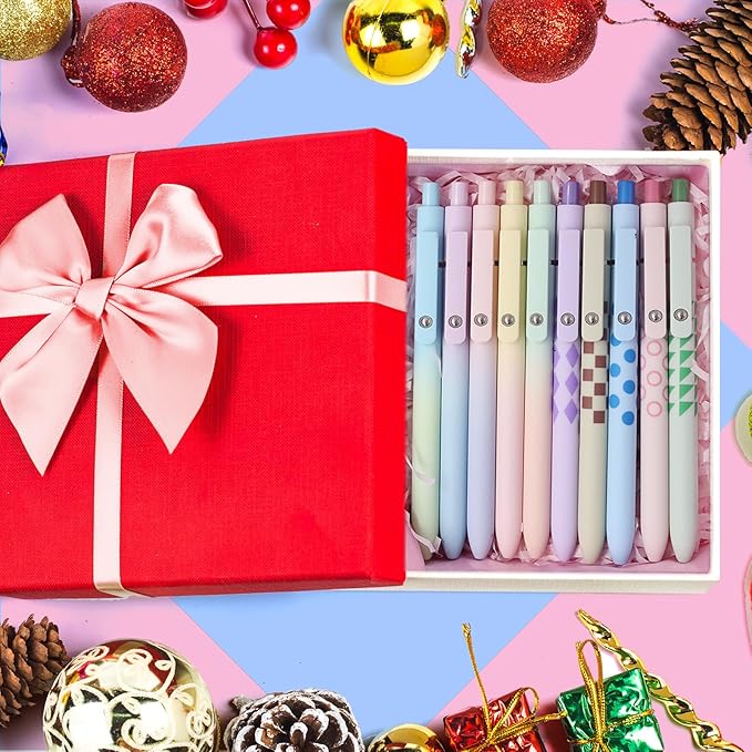 Gel Pens,10 Pcs Medium Point Smooth Writing Pens Cute Pens for Women, High-End Series 0.7mm Black Ink Pens for Journaling Note Taking, School Office Supplies (10 Pcs Gradient and Geometric)
