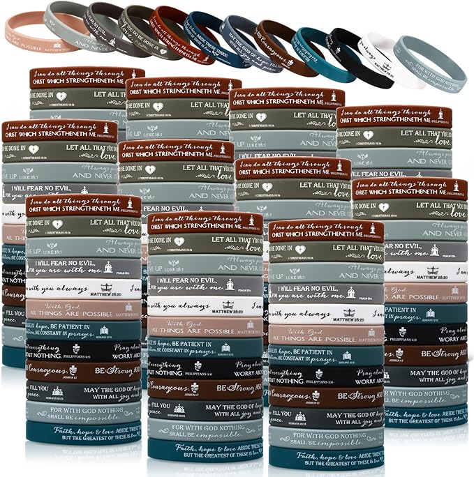Unittype 240 Pcs Christian Silicone Bracelets Bulk Scripture Gifts Bible Verse Rubber Wristbands Religious Church Gifts for Women Men Party Favors Birthday Easter Baptism Gifts(Classic Color)