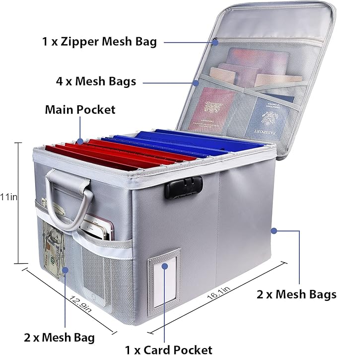 TOMKID Fireproof File Cabinet with Lock, Fireproof Document Organizer Collapsible File Box Filing Cabinet with Handle for Letter Legal Folder Certifications
