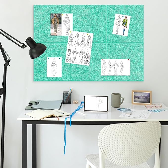 AKTOP Cork Board Bulletin Board 24"x36", 6 Pack Removable Felt Cork Board Tiles for Wall, Large Corkboard Notice Pin Board for Office, School & Home,24 Safe Adhesive Tabs, 20 Push Pins, Lake Blue