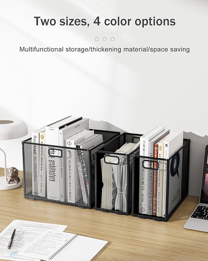 Oterri Hanging File Organizer, Metal File Organizer, Portable Desktop File Organizer for Letter Size Folder, Mesh Hanging File Crate for Office,Folders Not Included(Cool Black,2 Pack)