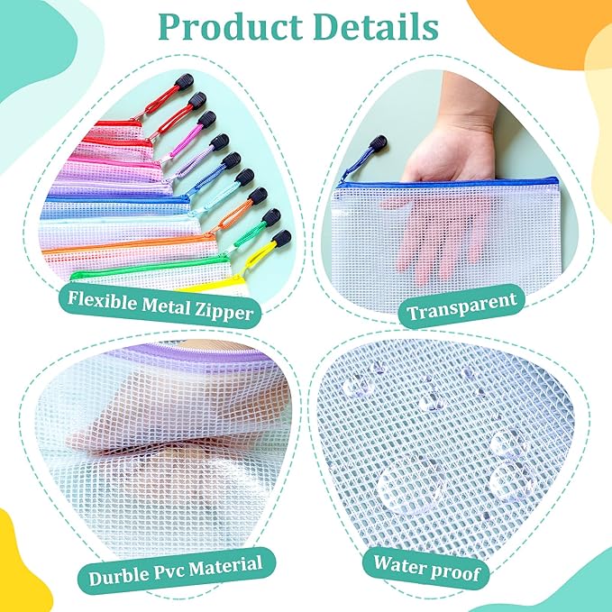 32pcs Mesh Zipper Pouch Bags, B5 Zipper Pouch, Mesh Bags With Zipper, Plastic Zipper Pouches, 8 Colors Zipper Pouches for Organizing, Board Game Storage, Travel, School Office organize