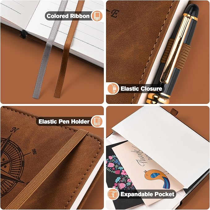 Notebook Journal for Women Men: Leather Journal for Writing, Hardcover College Ruled Journals Notebooks with Thick Paper, Large A5 Daily Journal for Travel, Diary, Gifts for Teens, 5.7"×8.5", Coffee