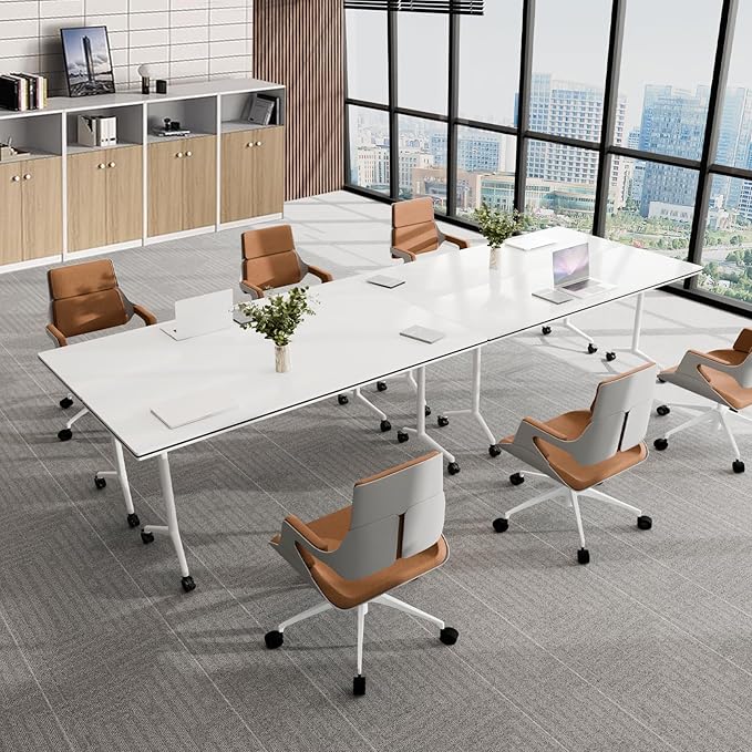 Conference Table, Folding Conference Tables for 2-20 People, Modern Conference Room Table with Wheels, Super Sturdy Large Rectangle Mobile Meeting Seminar Tables for Office (8PCS 55.1in)