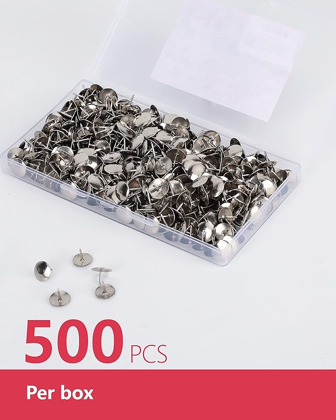 PAPERPAL 500 Standard Thumbtacks for Cork Board, Flat Thumb Tacks for Posters, Bulletin Board Tacks, Metal Pushpins for Office School & Personal Use