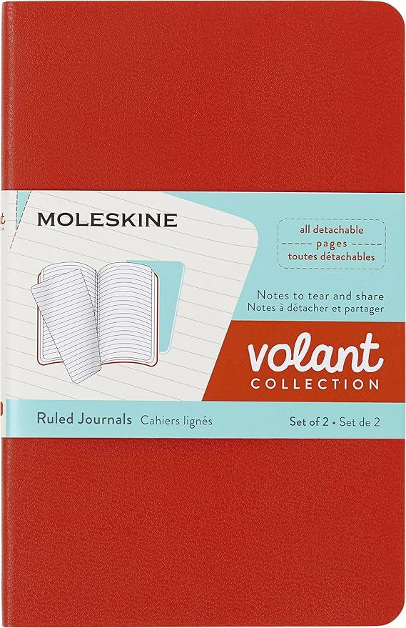 Moleskine Volant Journal, Soft Cover, Pocket (3.5" x 5.5") Ruled/Lined, Coral Orange/Aqua Blue, 80 Pages (Set of 2)