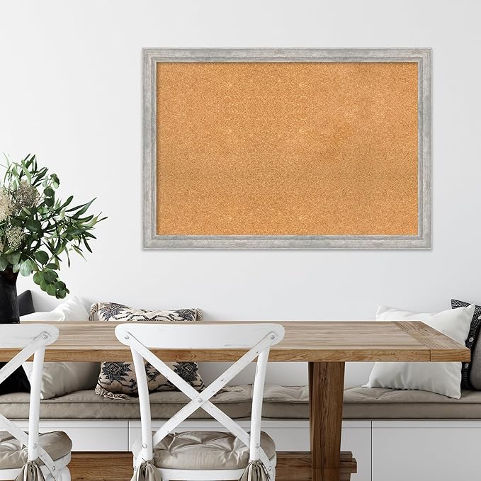 Amanti Art Natural Cork Board for Wall, 27x39 Vision Board with Silver Wood Frame, Large Corkboard Office Decor for Home Organization, Modern Contemporary Corkboard Pinboard to display items for home