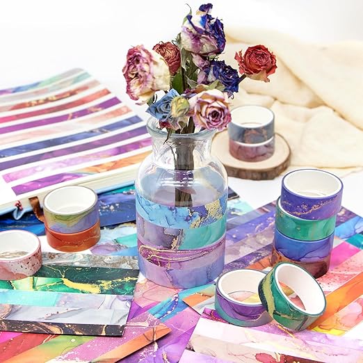 48 Rolls Washi Tape Set - Decorative Masking Tape Colored Marbling Patterns, Adhesive Artists Tapes for Journaling Supplies, DIY Crafts, Scrapbooking, Junk Journal Supplies, School Supplies