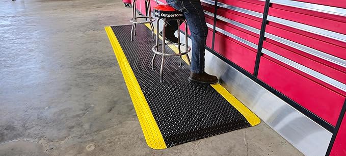 Rhino Mats, American Classic Diamond Anti-Fatigue Mats, Industrial Ergonomic Comfort Standing Mat for Work, Home, Garage, Office, Kitchen or Anywhere (Black/Yellow 1" Thick, 3 FT. x 17 FT.)
