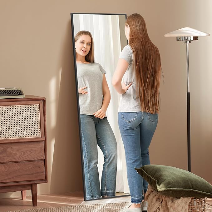 58"x18" Full Length Mirror Rectangle Body Dressing Floor Standing Mirrors for Bedroom & Cloakroom, Black