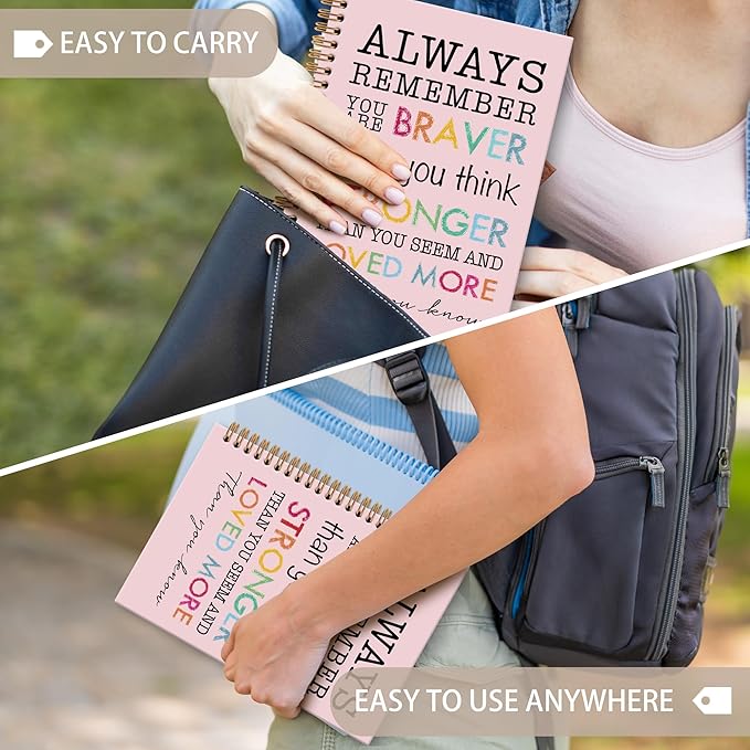 Inspirational Motivational Notebook Journal, Inspirational Gifts Spiral Notebook, You are Brave Motivational Notebooks Gifts for Women, Positive Gifts School Office Supplies, 6x8.2In（Pink）