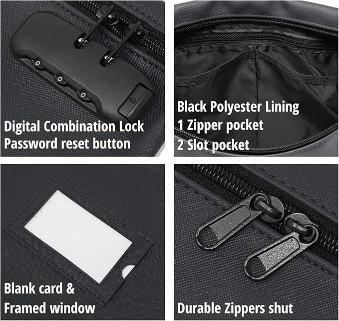 Notary Bag with Lock | 14x11 inch | Black | Zipper Notary Supplies Bag | Locking Notary Bag for Notary Kit, Stamp, Embosser, Ink Pad, and Valuables | Locking Document Bag | Journal Carrying Case