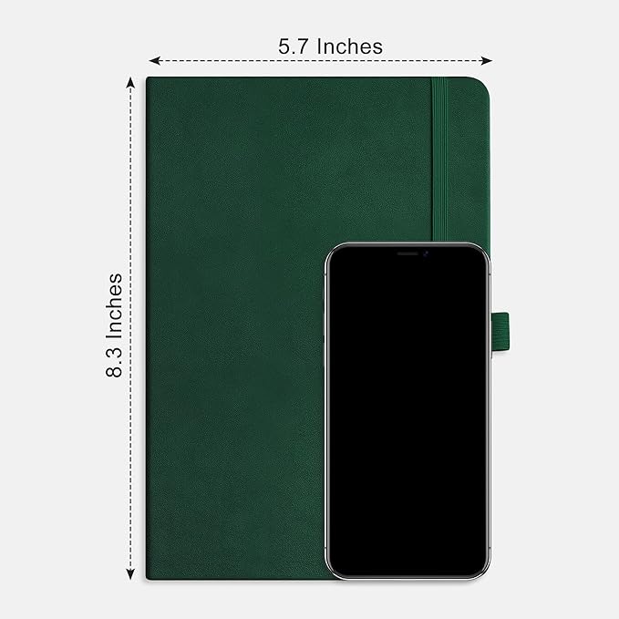 RETTACY Lined Journal Notebook, 192 Numbered Pages, A5 Medium Size (5.7'' x 8.3''), for Men & Women, Journaling, Writing, Work & Office, Leather Hardcover, 100 GSM Thick Paper (Dark Green)