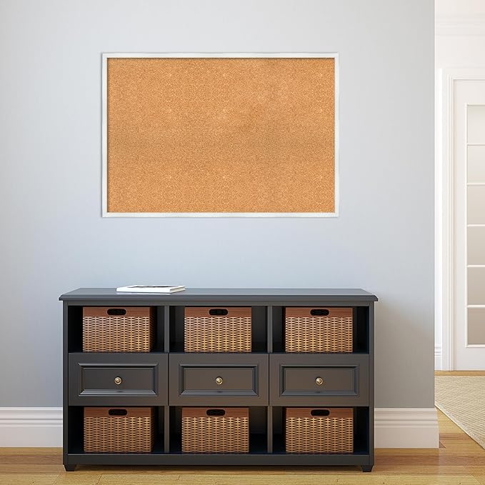 Amanti Art Natural Cork Board for Wall, 27x39 Vision Board with White Frame, Large Corkboard Office Decor for Home Organization, Country Rustic Corkboard Pinboard to Display Items for Home