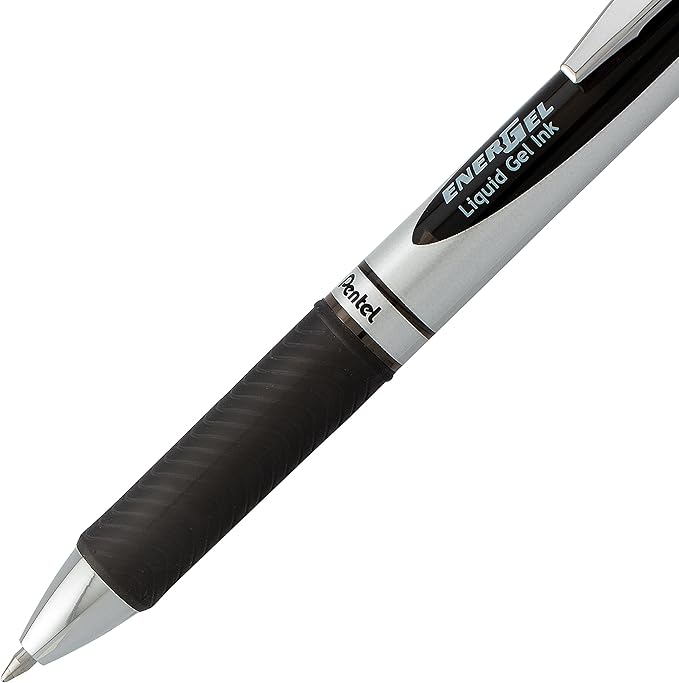 Pentel EnerGel RTX Retractable Liquid Gel Pen, (0.7mm), Medium Line, Metal Tip, Black Ink, Window (BL77PC12A1) (Pack of 1, 12 Count Total)