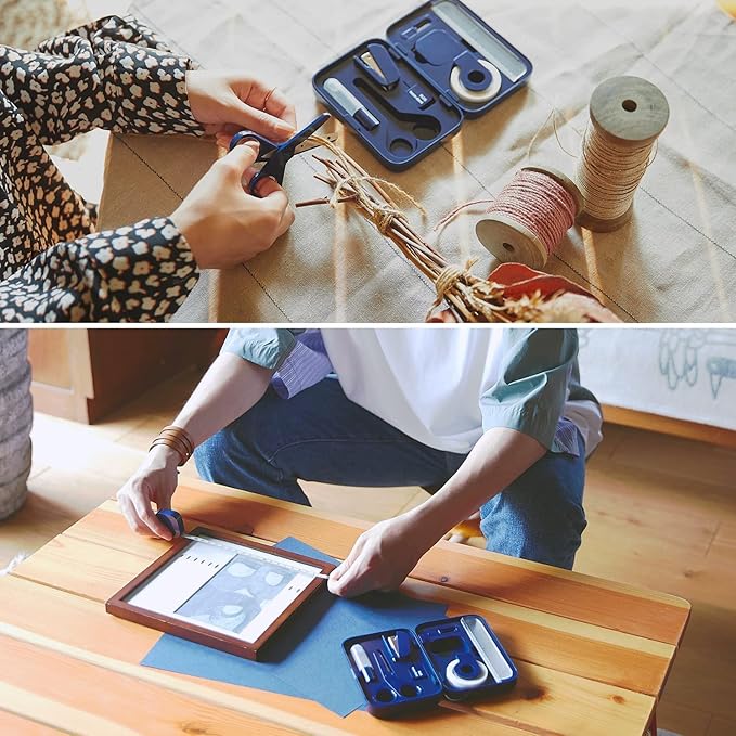 Plus Stationery Kit Navy (Scissors, stapler, tape, liquid glue, cutter, ruler, tape measure, pin for SIM card replacement) TD-001 30-212 With Original Stylus Ballpoint Touch Pen