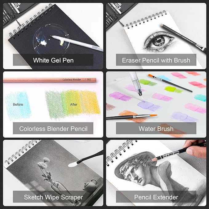 HIFORNY 136 PCS Drawing & Sketching Set,Pro Art Supplies with Graphite,Charcoal,Colored,Watercolor,Metallic Pencils,Blending Tools,Sketchbook,Watercolor Book and Coloring Book in Zipper Case (Pink)