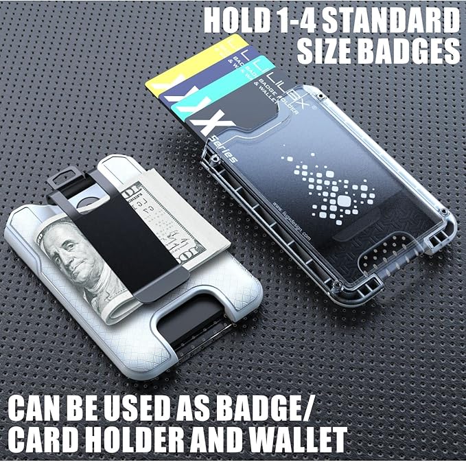 LIUGX Badge Holder, ID Card Holder with Metal Clip - Durable Polycarbonate (Holds 1 to 4 Cards), Portable Wallet for Office, Laborer, Police, Work, White