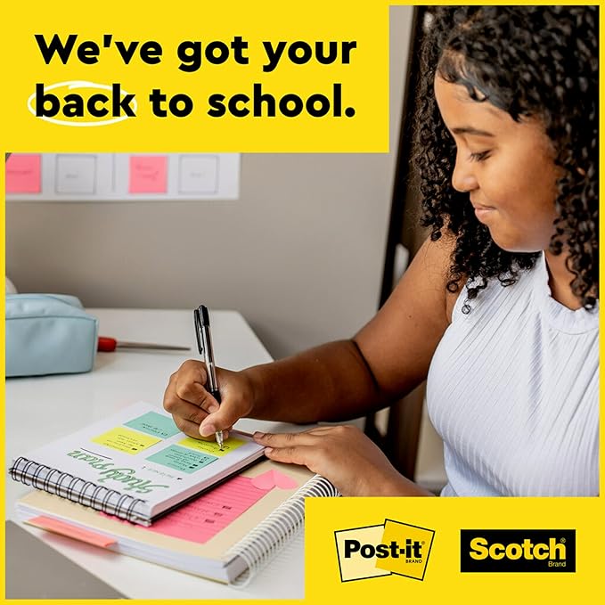 Post-it Super Sticky Notes, 3 Sticky Note Pads, 3 x 3 in., School Supplies for Students, Ideal for Textbooks, Notebooks, Walls and Vertical Surfaces, Energy Boost Collection