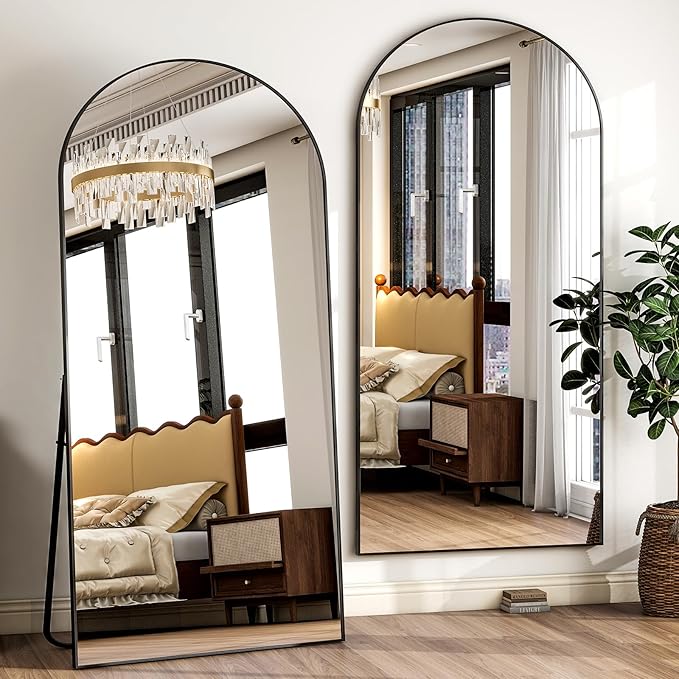 HARRITPURE 78" x 35" Arched Full-Length Mirror - Black Oversized Floor Mirror Free Standing Aluminum Frame Full Body Mirrors for Bedroom Cloakroom