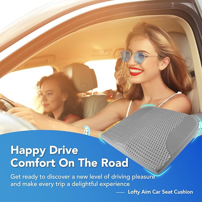 Car Seat Cushion, Comfortable Memory Foam Seat Pillow for Driving, Sciatica-Back Pain Relief, Cushion for Car-Truck, Office, Wheelchair - Dark Grey