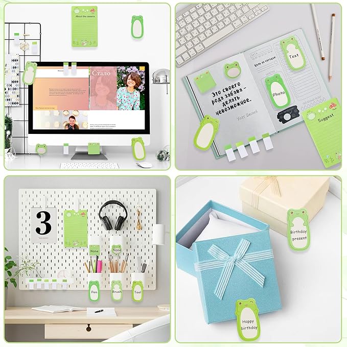 I Just Really Like Frogs Sticky Notes Set, 550 Sheets, Cute Cartoon Frogs Self-Stick Notes Pads Animal Divider Tabs Bundle Writing Memo Pads Back to School Office Supplies Small Gift