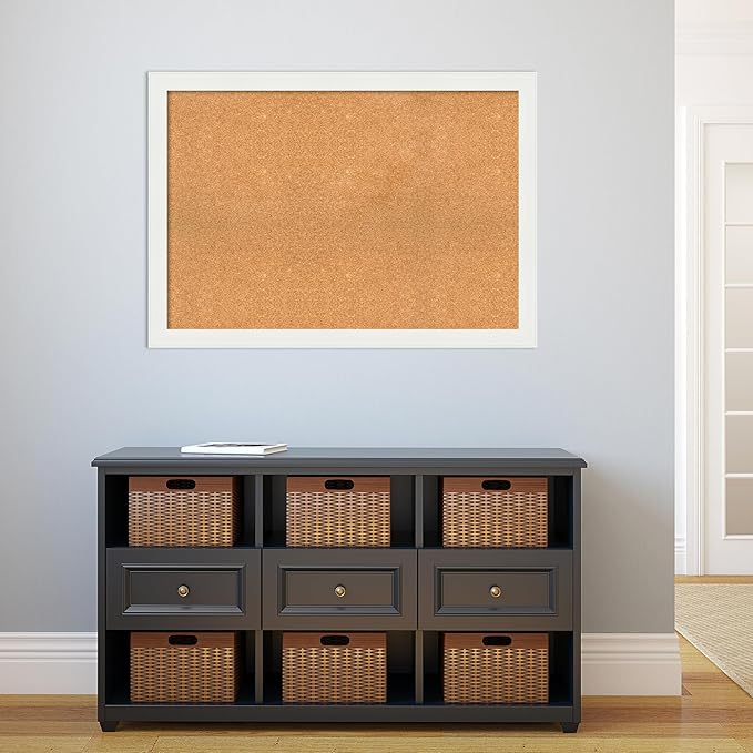 Amanti Art Natural Cork Board for Wall, 29x41 Vision Board with White Frame, Large Corkboard Office Decor for Home Organization, Casual Corkboard Pinboard to Display Items for Home Organization in