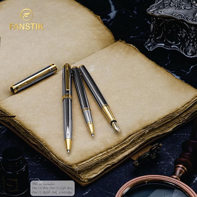 Silver&Gold Luxury Rollerball pen (Made In USA) fancy gift set for women, Real 24K Gold Plating, Professional executive pen gift set for men (Lux Rollerball Silver-Gold)