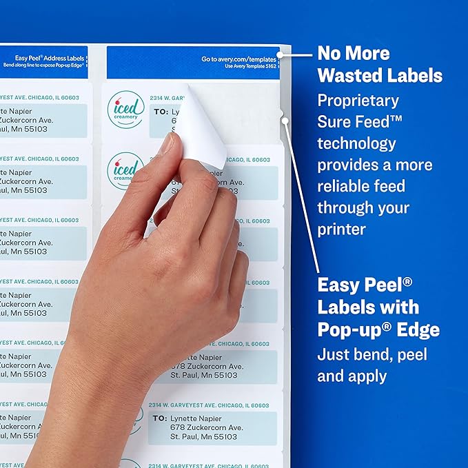 Avery Mailing Address Labels, Inkjet Printers, 10,000 Labels, 1/2 x 1-3/4, Permanent Adhesive, Easy Peel (5 Packs 8167)
