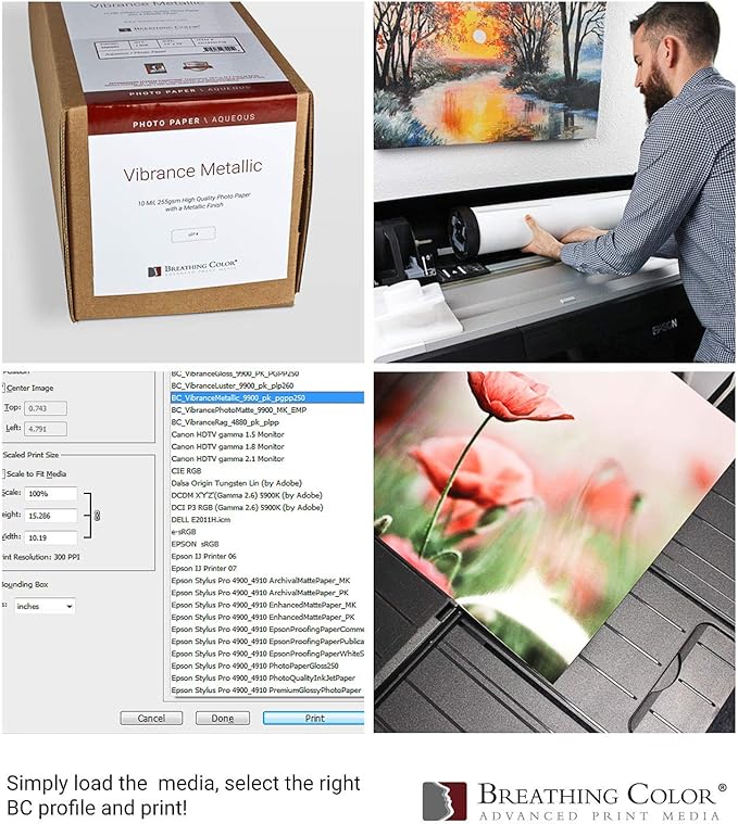 Vibrance Metallic Photo Printer Paper 10 mil 255 gsm Premium Photo Paper Sheets 13 x 19 inches 50 Sheets Works with All Inkjet Printers Including Professional Makes and Models Like Epson Canon HP