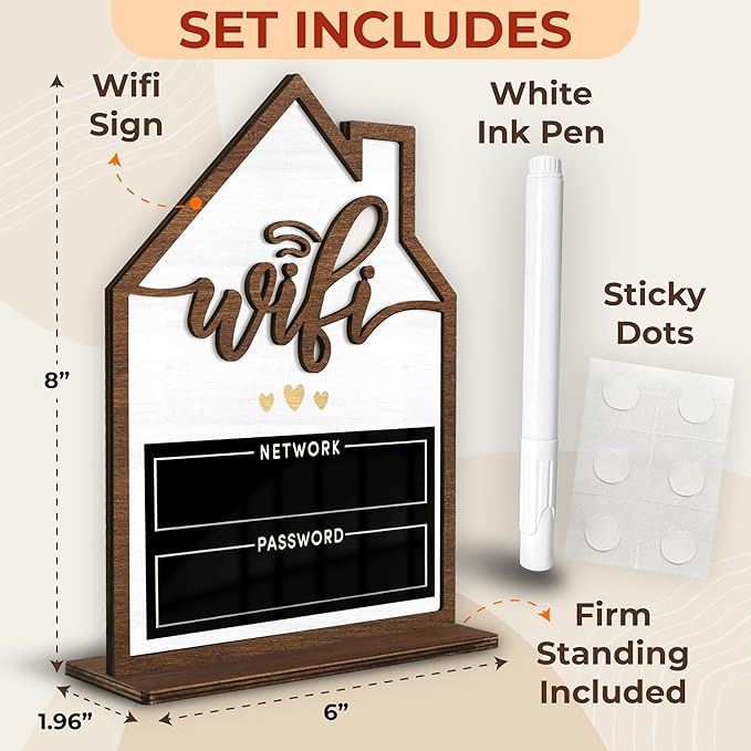 Wifi Sign For Guests - Wood Wifi Password Sign for Home Business, Wifi Board Sign Guest Bedroom Essentials, Guest Room Decor Wooden Wifi Name Sign with Erasable Pen