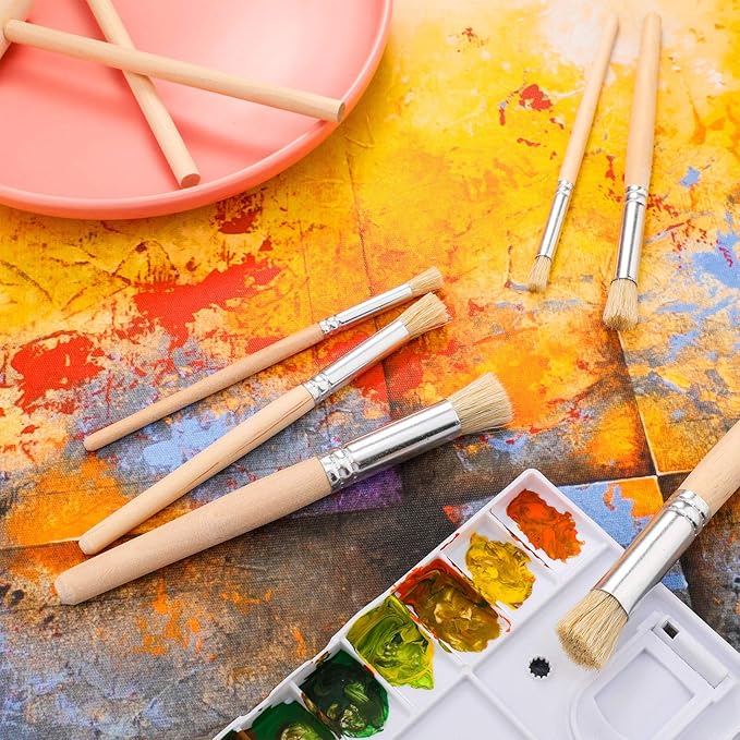 Wooden Stencil Brushes Natural Stencil Bristle pens Dome Art Painting pens Wood Template Brush for Acrylic Oil Watercolor Art Painting DIY Crafts Card Making Supplies, 3 Sizes