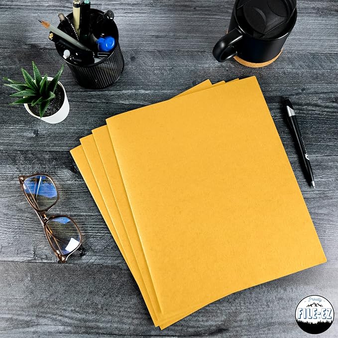 FILE-EZ Two-Pocket Folders, Yellow, 125-Pack, Textured Paper, Letter Size (EZ-32470)